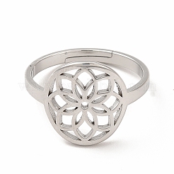 Anello regolabile in acciaio inossidabile 304 anti-ossidazione a forma di fiore per donna&nbsp;RJEW-B027-19P