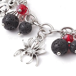 Halloween-Charm-Armbänder aus natürlichem Lavastein und Glaskabelketten&nbsp;BJEW-TA00476