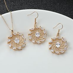 Halsketten-Set mit Blumen-Anhänger und Ohrringen aus Messing mit Mikropflaster und klarem Zirkonia&nbsp;WG2DD79-03
