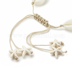 Geflochtenes Perlenarmband aus Acrylmuschel mit synthetischem türkisfarbenem (gefärbtem) Seestern&nbsp;BJEW-JB08058-01