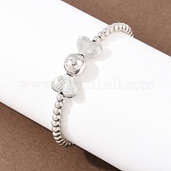 Braccialetti in ottone con micro pavé di zirconi cubici trasparenti e perline rotonde&nbsp;BJEW-F528-05P
