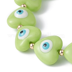 Coeur en résine avec bracelets extensibles en perles de mauvais œil&nbsp;BJEW-JB09460