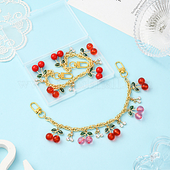 2 pieza de 2 estilos de acrílico rojo rosa cereza encanto latón y aluminio bolso cadenas decorativas&nbsp;PURS-SC0001-04