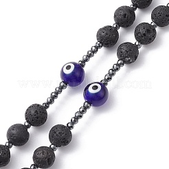 Colliers de perles chapelet en pierre de lave naturelle et hématite synthétique&nbsp;NJEW-JN04460