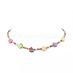 Collana da donna con anguria e frutto del drago e argilla polimerica di mela e perline di vetro&nbsp;NJEW-TA00059