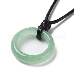 Natürliche grüne Aventurin-Ring-Anhänger-Halskette mit gewachsten Kordeln&nbsp;NJEW-R262-01B-09