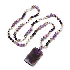 Collana lunga con ciondolo rettangolare in ametista naturale e perline di vetro.&nbsp;GG-CBAE048-02A