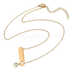 Collar largo ovalado con colgante redondo plano y cristales de acero inoxidable 304.&nbsp;NJEW-H093-08G