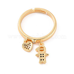 Anello regolabile con charm ragazzo e cuore in zirconi&nbsp;RJEW-C024-08G