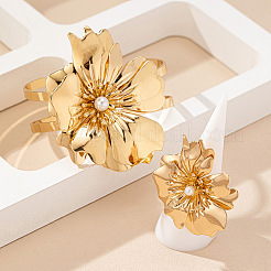 Ensembles de bracelets manchettes et de bagues manchettes en alliage de fleurs pour femmes&nbsp;FS-WGC4226-01