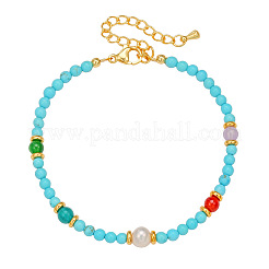 Armbänder und Halsketten-Sets aus rundem synthetischem Türkis&nbsp;JT3894-3
