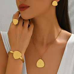 Koreanischen stil edelstahl teardrop armreif & ohrringe & halsketten & ringe sets für frauen&nbsp;PA5518
