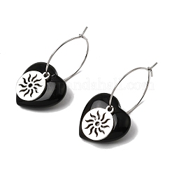 Boucles d'oreilles créoles en obsidienne naturelle et acier inoxydable 304 pour femmes&nbsp;EJEW-G475-01P-04