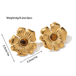 Pendientes de acero inoxidable 304 con ojo de tigre natural&nbsp;FS-WG1A0AA-01