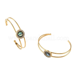 Bracelets joncs plats ronds en nacre d'ormeau naturelle et acier inoxydable 304&nbsp;BJEW-JB14372-01