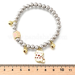 Braccialetti con ciondoli in ottone e smalto con perline rotonde per donna&nbsp;BJEW-D317-11C-PG