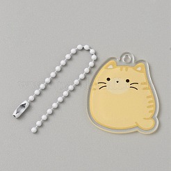 Décoration de pendentif acrylique animal chat mignon dessin animé avec chaîne à billes de fer&nbsp;KEYC-WH0036-33H