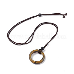 Collar con colgante de anillo de ojo de tigre natural con cordón de nailon para mujer&nbsp;NJEW-F306-02E