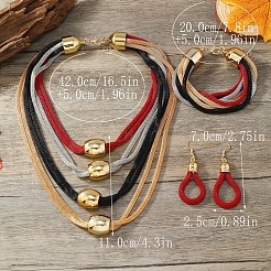 Collane multistrato con perline a barile in lega e orecchini pendenti e set di bracciali multistrato&nbsp;FS-WGE8EEA-01