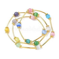 6 bracciale multifilo con perline rotonde a forma di occhio di gatto in 6 colori per donna&nbsp;BJEW-JB12338
