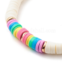 Bracelets extensibles heishi en argile polymère et hématite synthétique sertis de perles en laiton en forme de cœur pour mère et enfants&nbsp;BJEW-JB07429