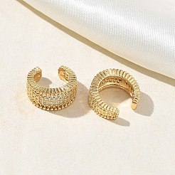 Boucles d'oreilles manchette en laiton en forme de C avec micro pavé de zircones cubiques transparentes&nbsp;EJEW-L316-01G-07