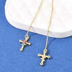 Cruz con flor de latón con circonita cúbica transparente&nbsp;EJEW-H182-13G
