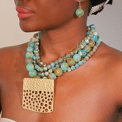 Colliers multicouches en perles acryliques rondes avec pendentif en alliage pour femmes&nbsp;FS-WG0A0C7-07