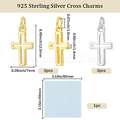 6 pieza 2 colores 925 dijes de cruz de plata esterlina&nbsp;STER-BBC0009-97