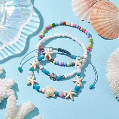 Set di braccialetti con perline intrecciate turchesi sintetiche 3 pz 3 stili stelle marine e tartarughe&nbsp;BJEW-JB10348