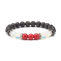 Bracelet extensible pierre de lave naturelle & opalite & pierres précieuses&nbsp;BJEW-JB07712