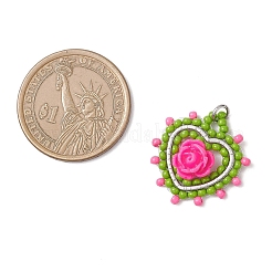 Cœur en perles de verre avec pendentifs en forme de rose&nbsp;PALLOY-MZ01030