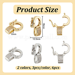 6 Stück 2 Farben Messing Micro Pave klare Zirkonia Twister Verschlüsse&nbsp;KK-OC0001-47