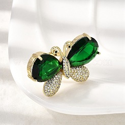 Bagues en laiton avec micro pavé de zircons cubiques et verre pour femmes&nbsp;RJEW-L130-001G