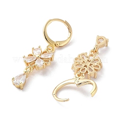 Orecchini pendenti a monachella in ottone dorato con placcatura a fiori&nbsp;EJEW-A030-03G-02