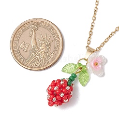 Collane con catena in acciaio inossidabile 304 con ciondolo a forma di fiore con perline di vetro e perle finte&nbsp;NJEW-MZ00115