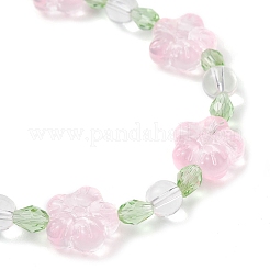 Braccialetti elastici con perline di vetro e fiori di prugna per le donne&nbsp;BJEW-JB12138-01