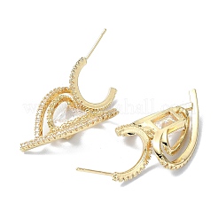 Micro latón corazón allanan aretes de óxido de circonio cúbico&nbsp;EJEW-D013-17G