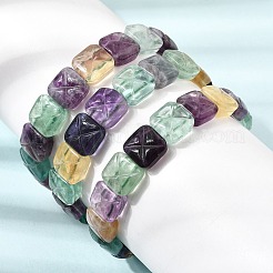 Braccialetti elasticizzati da donna con perline quadrate di fluorite arcobaleno naturale&nbsp;GG-CBA3F02-06