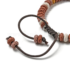 Bracciale regolabile con perline intrecciate di roccia lavica naturale tinta in disco&nbsp;BJEW-G691-01B
