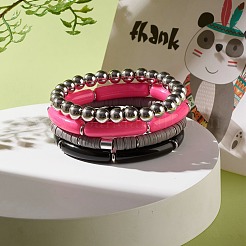 Set di bracciali elastici in ematite sintetica e argilla polimerica con perline heishi&nbsp;BJEW-JB07446