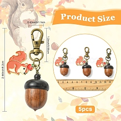 5 pendentif décoratif en alliage émaillé représentant un écureuil et un gland en bois&nbsp;HJEW-YW00324