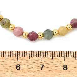 Collane con perline rotonde sfaccettate di tormalina naturale multicolore e ottone&nbsp;NJEW-JN06614