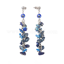 Chips de piedras preciosas naturales y aretes colgantes de racimo de mal de ojo de murano&nbsp;EJEW-JE05040