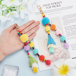 2 Stück 2 Farben bunte Boho-Pompom-Ballquaste Polyester-Anhänger-Dekorationen mit Holzperle für Frauen&nbsp;AJEW-WR0001-72
