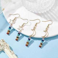 2 par de pendientes colgantes de acero inoxidable 304 con 2 estilos de luna y estrella&nbsp;EJEW-JE05673