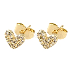 Aretes de circonita cúbica transparente con micropavé de latón en forma de corazón&nbsp;EJEW-Z144-11G