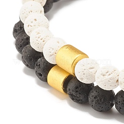 2 pièces 2 styles pierre de lave naturelle (teinte) bracelets extensibles à perles rondes sertis d'hématite synthétique de colonne&nbsp;BJEW-JB07578