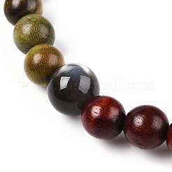 Bracelet extensible en perles rondes en bois de santal sanguin et en bois de vera&nbsp;BJEW-B080-19