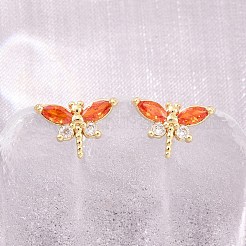 Aretes de latón con micro pavé de circonio cúbico para mujer&nbsp;KK-A305-08G